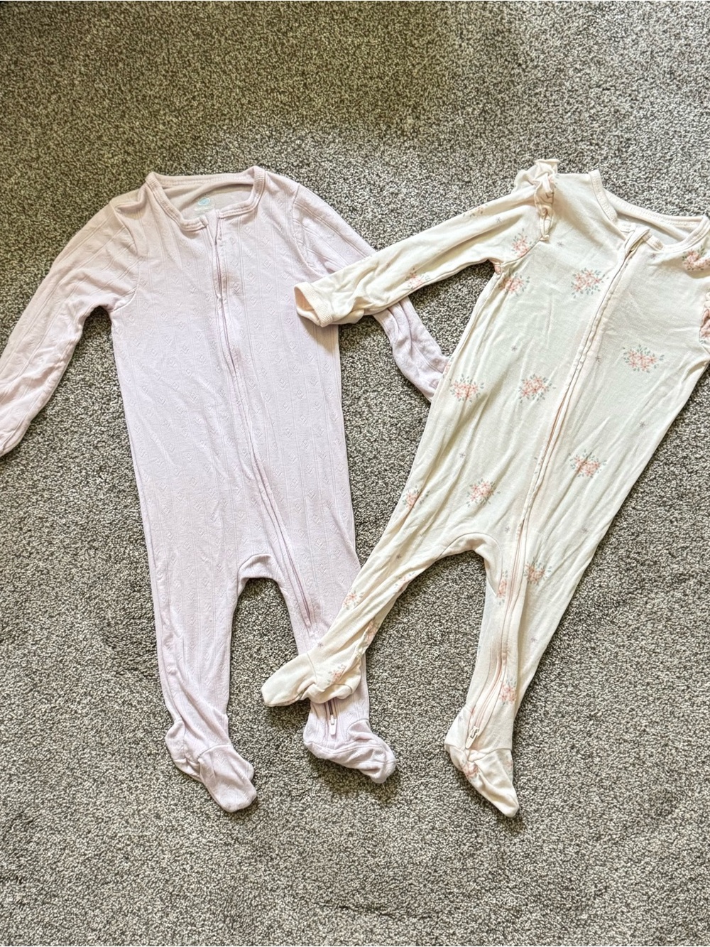 Soft Pink Floral and Pale Purple Footed Pajama Set for Baby 6-9M